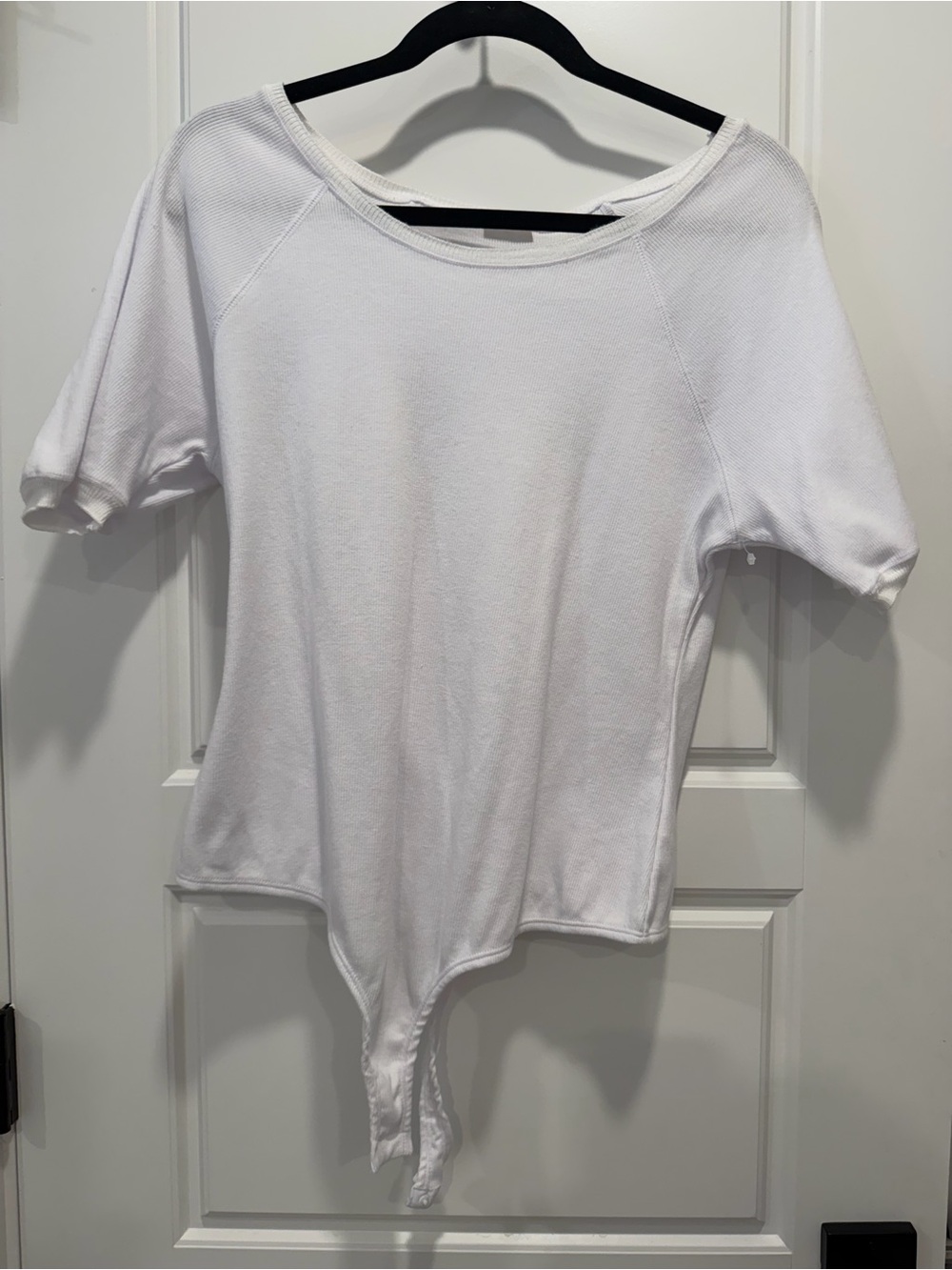 Intimately by Free People Ribbed White Short-Sleeve Boatneck Bodysuit